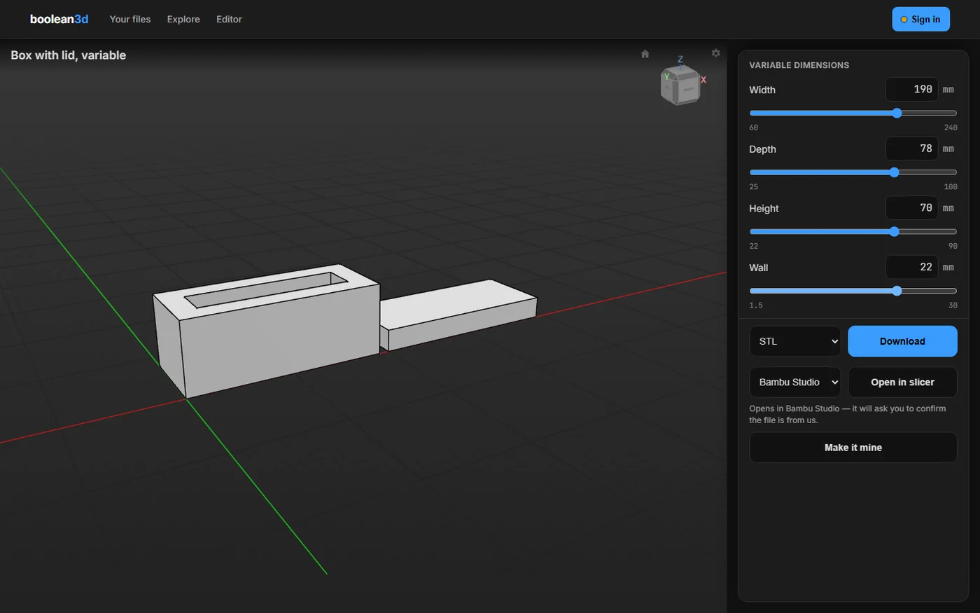 The same page after the sliders were moved: the box is wider and taller.